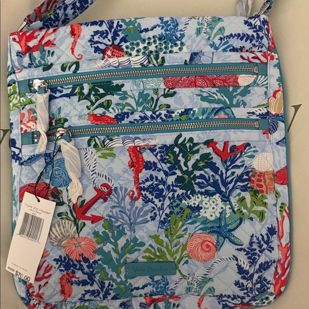 Vera Bradley Triple Zip Hipster in Blue and Green Anchor Aweigh